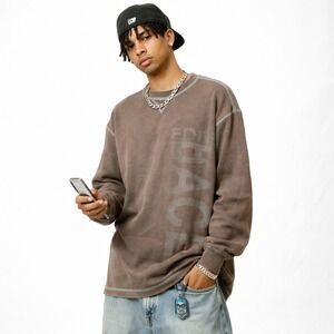 EDDIE BAUER 90s Y2K Waffle Thermal Pullover Sz XXL Brown Spellout Grunge Skater